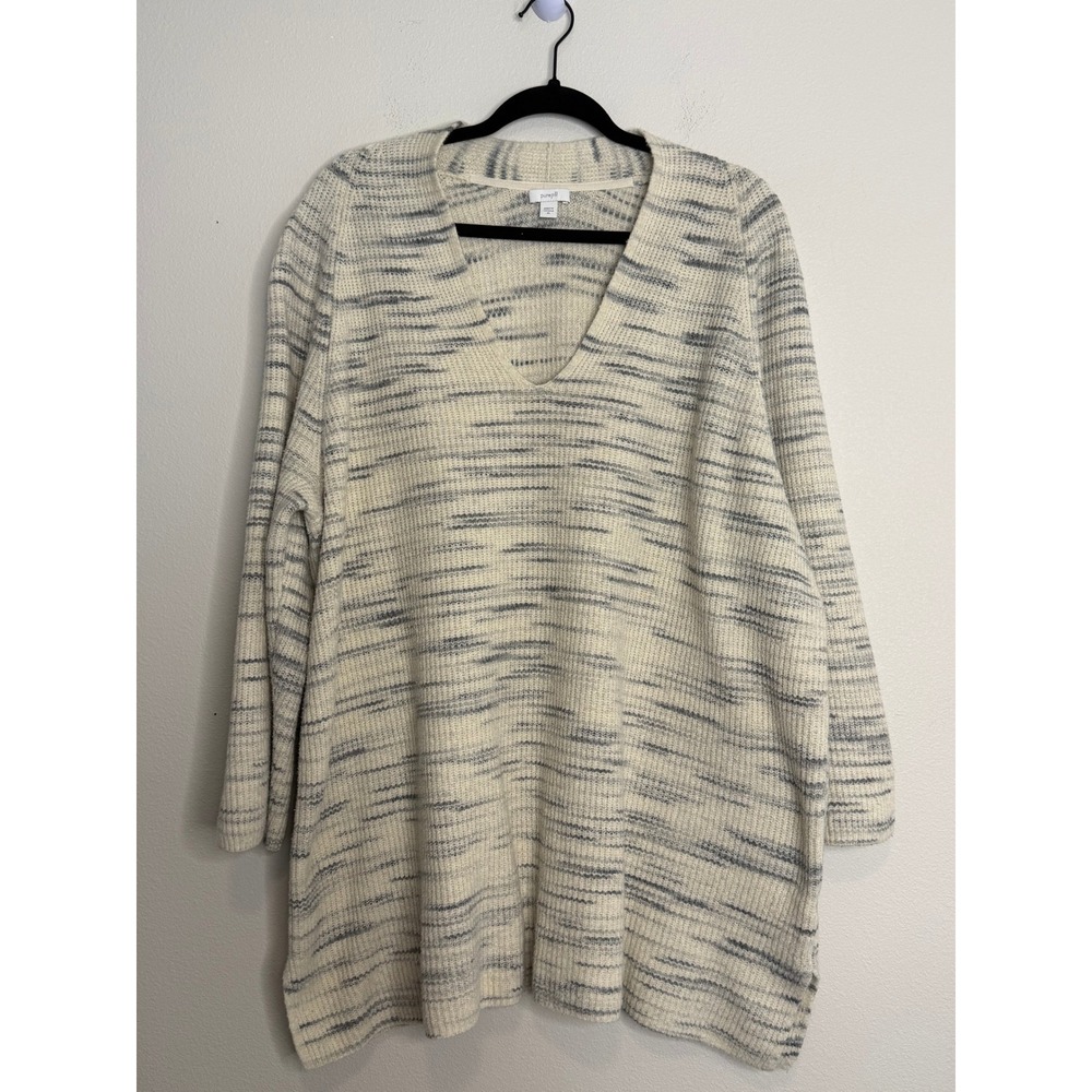 Pure Jill J. Jill Women's 2X V-Neck Tunic Sweater Space Dye Cream Gray Knit